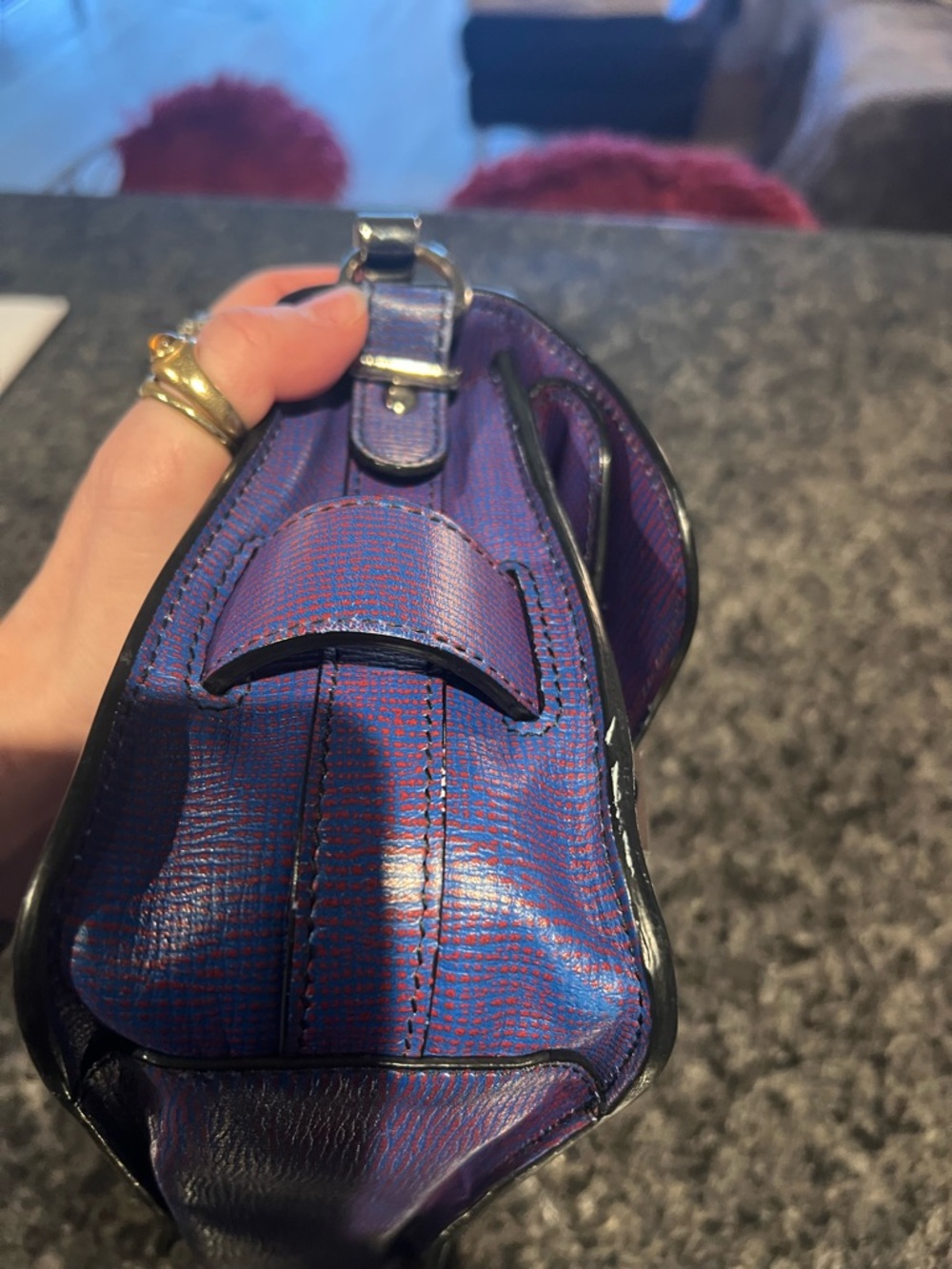 Proenza Schouler Purple Blue Textured Leather PS11 with Stone Accents - Picture 14 of 16